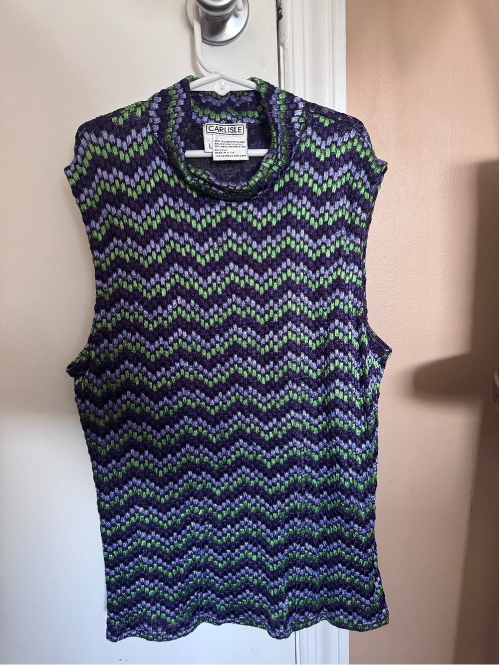 Carlisle Purple & Green Textured Chevron Knit Tank